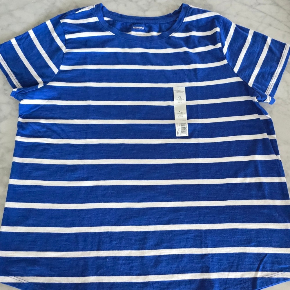 Sonoma Goods For Life Blue White Striped Everyday Tee Crew Neck XL WS34K125RR1